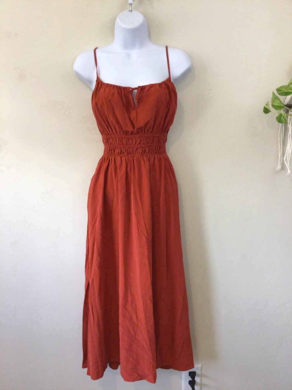 NWOT Madewell Burnt Orange Long Sleeveless SIlk Dress Size XXS